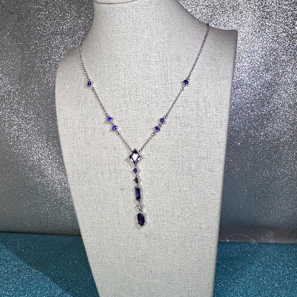 Bomb Party Jewelry - Bomb Party Delicate Lab Amethyst Cubic Zirconia Necklace on Rhodium